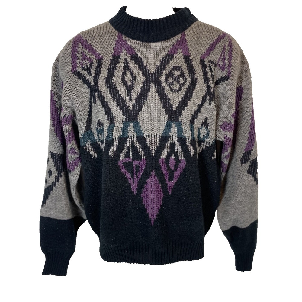 Vintage Michael Gerald Men's Pullover Sweater 100% Acrylic Size M Gray Purple‎